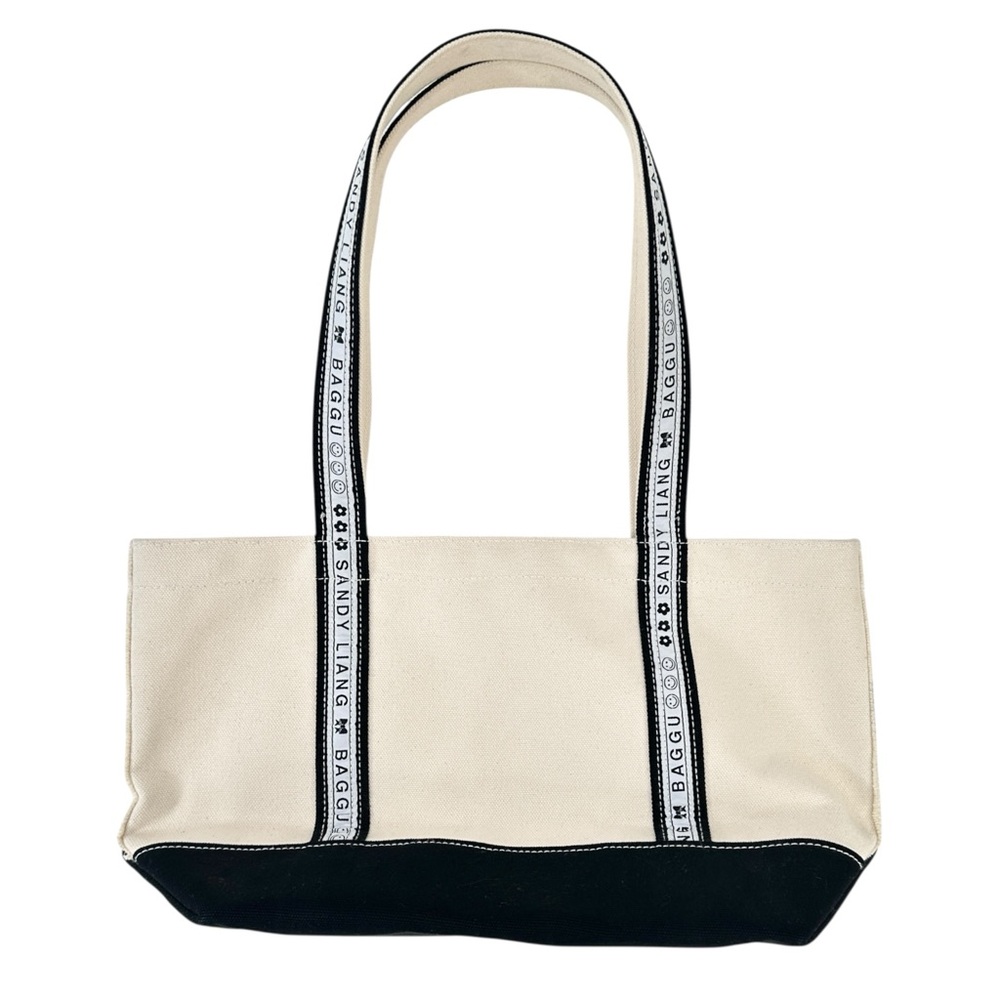 [sold] Sandy Liang x BAGGU Cream Black Canvas Small Shoulder Boat Tote Bag - Picture 4 of 11